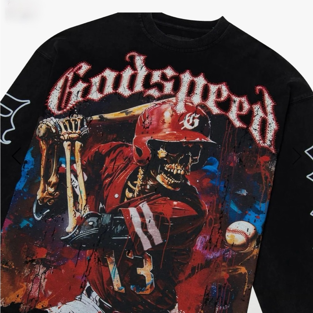 ❌SOLD❌ NWT [Godspeed] Baseball Skelton Grand Slam Graphic Long-Sleeve Men’s XS - Picture 2 of 12